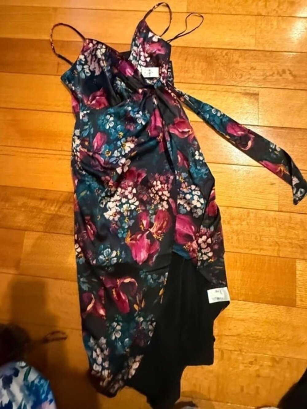 Express Spring Satin Floral Print Tie Dress, NWT, Size S - Picture 3 of 4